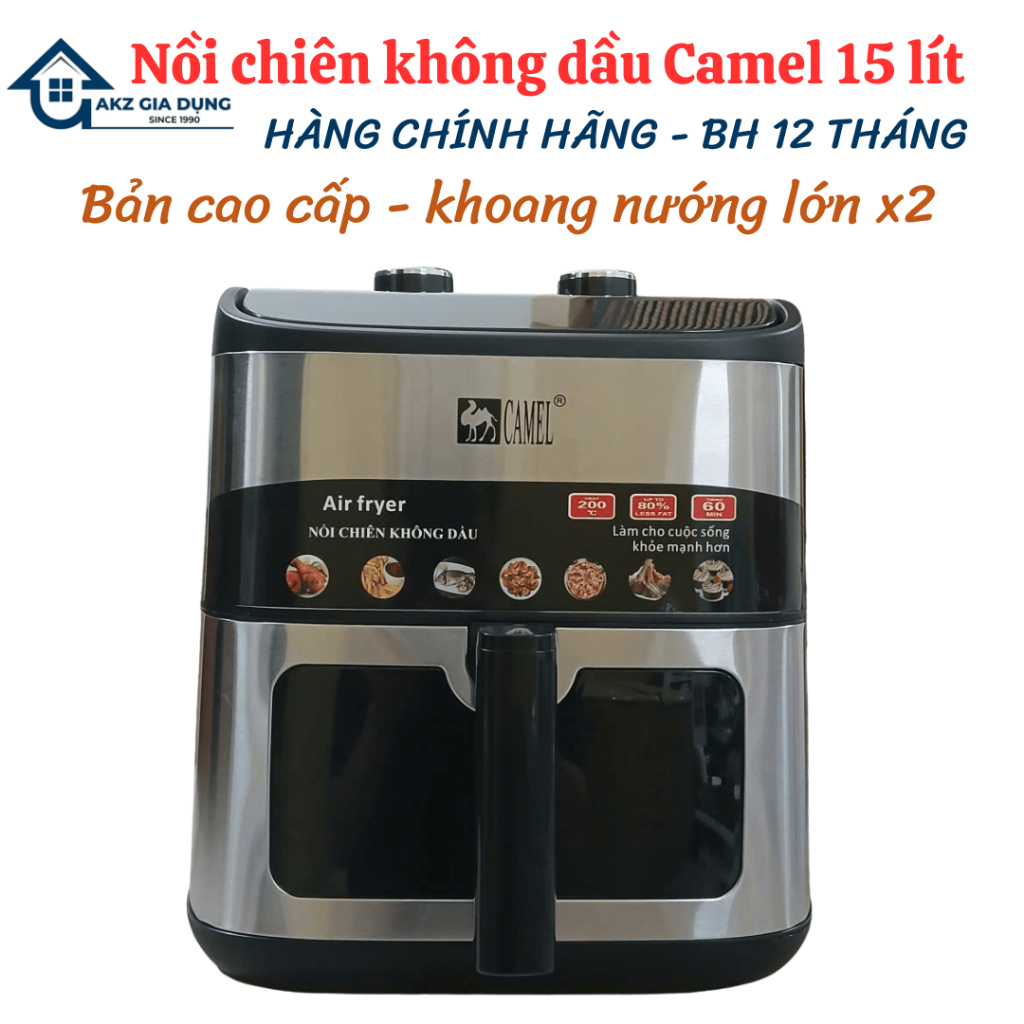 NỒI CHIÊN KHÔNG DẦU CAMEL 15 LÍT BẢN CAO CẤP, NỒI CHIÊN KHÔNG DẦU NINESHIELD 15 LÍT BẢN TO NHẤT