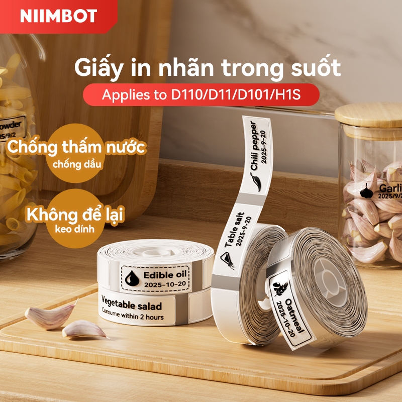 Niimbot Giấy dán nhãn D11/D110/D101/H1S màu sắc trong suốt chống thấm nước và dầu