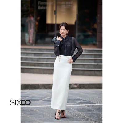 Áo sơ mi tơ organza đen phối ren SIXDO (Black Organza Shirt)