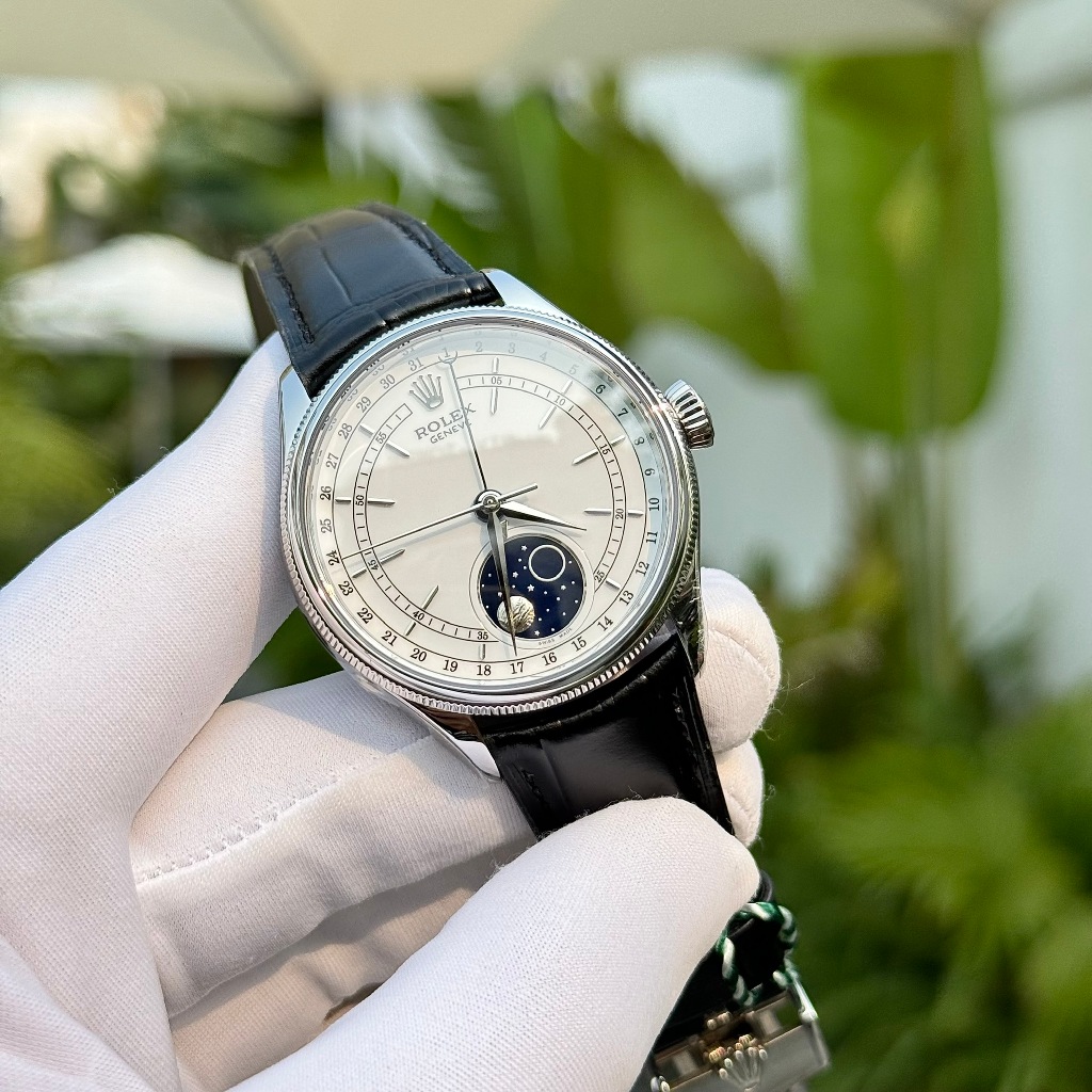 (Full Box)Đồng hồ Rolex Cellini Moonphase 39mm Thép Trắng