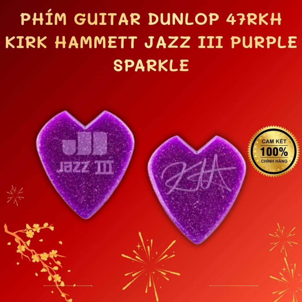 Phím guitar Dunlop 47RKH KIRK HAMMETT JAZZ III PURPLE SPARKLE PICK dày 1.38MM