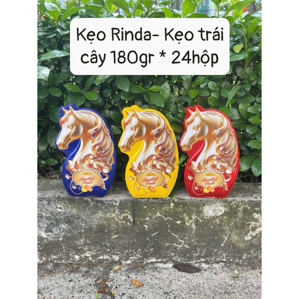 Kẹo trái cây hình ngựa/ Socola Henry tiramisu /KẸO RINDA hộp thiếc 180gr (màu đỏ- vàng-xanh) [8/2026