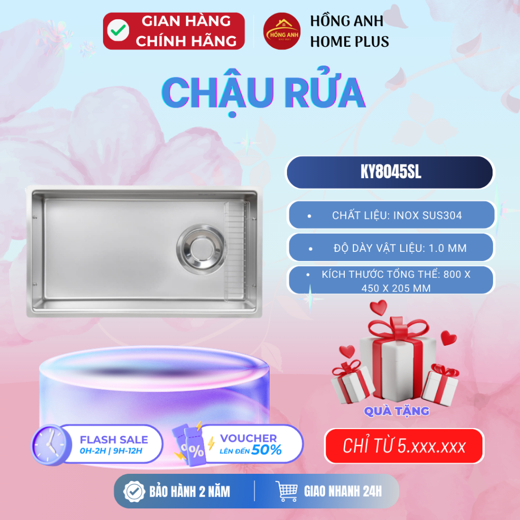 Chậu rửa Kluger Toya Series KY8045SL Plus Super Linen inox 304 ép khuôn liền khối chống ồn