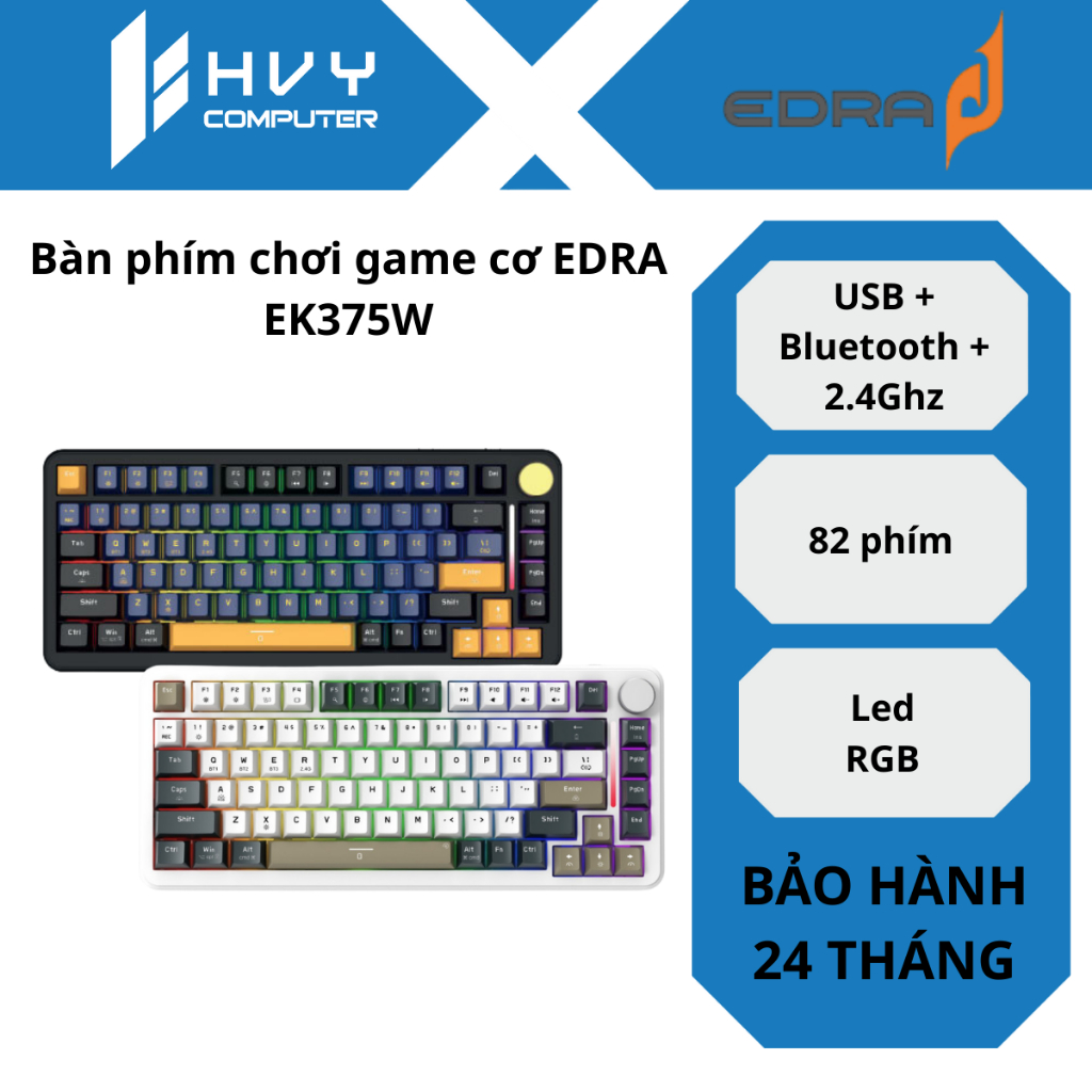 Bàn phím cơ EDRA EK375W (3-modes/RGB/Hotswap/EDRA Switch/PBT Double-shot/4000mAh) - Hàng chính hãng