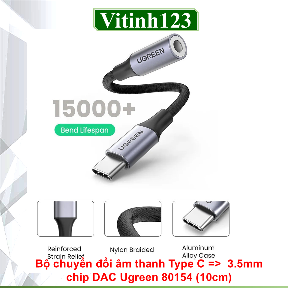 Cáp chuyển đổi âm thanh Type-C to 3.5mm Ugreen 30632, Ugreen 80154, Ugreen 80384