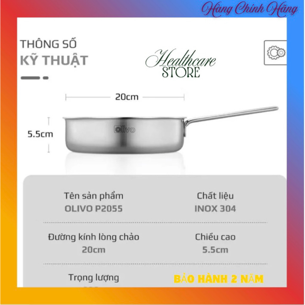 [CHÍNH HÃNG] Chảo Inox Olivo P2055 Chống dính tự nhiên