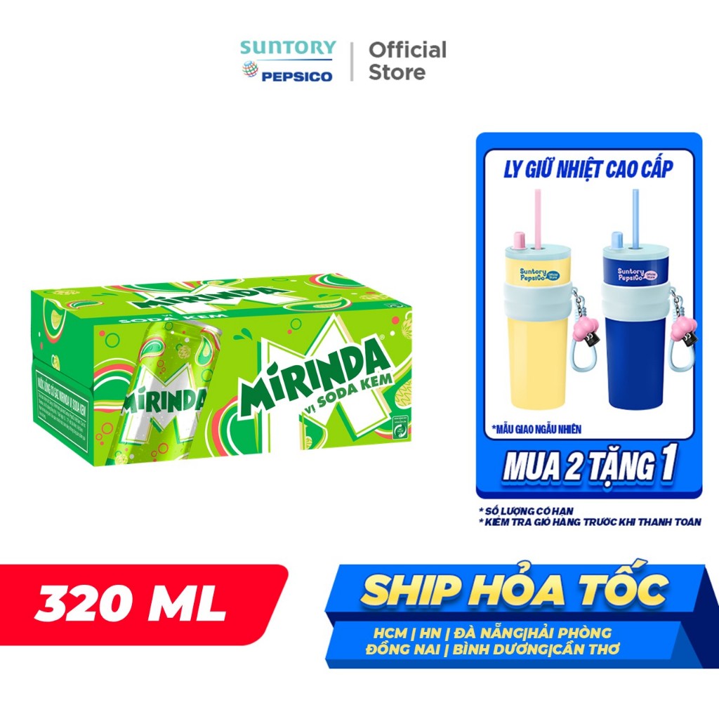 Thùng 24 Lon Nước Ngọt Có Gaz Mirinda Soda Kem (320ml/lon)