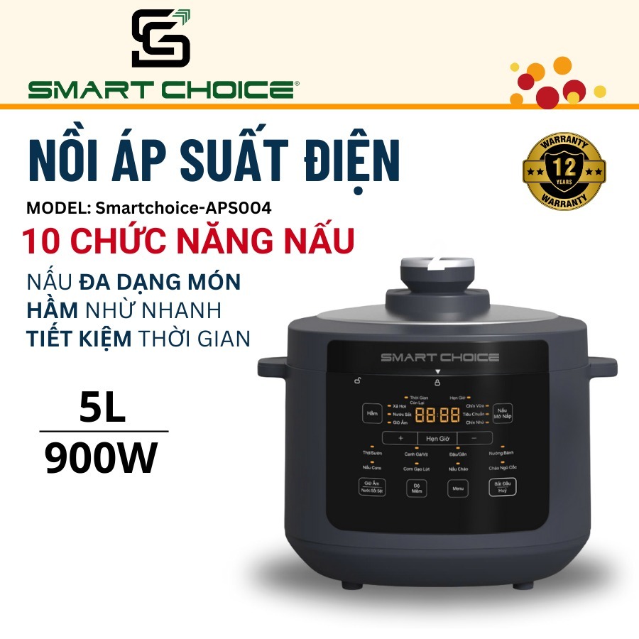 Nồi áp suất điện tử SmartChoice APS004 dung tích 5L công suất 900W nấu hầm kho cháo súp đa năng