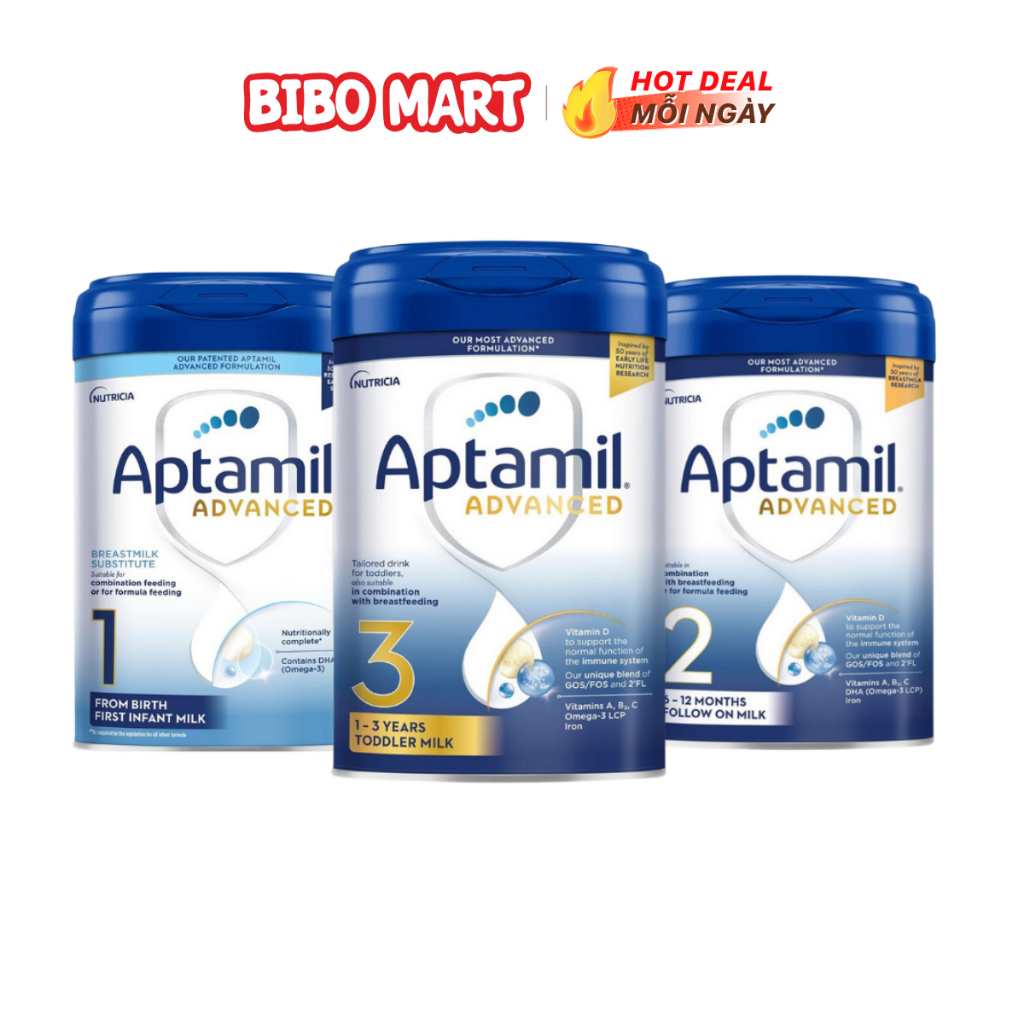 [KOL] Sữa Bột Aptamil Advanced Anh Tăng Cường Đề Kháng Cho Bé Phát Triển Toàn Diện Số 3 Lon 800g-Bib