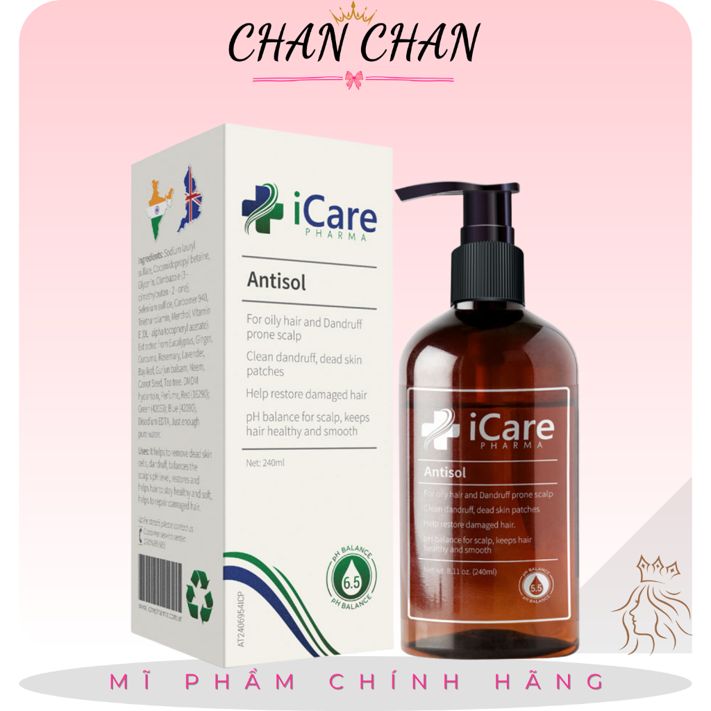 [CHÍNH HÃNG] Dầu Gội iCare Pharma Antisol 240ML - Sạch Gàu Chiết Xuất Dược Liệu