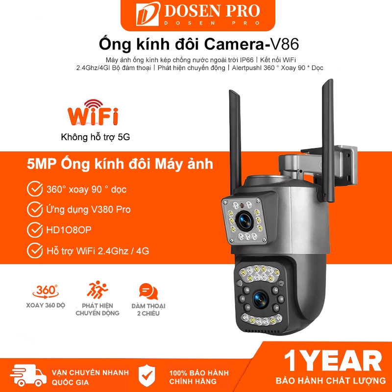 Camera Dosen Pro V86 2 mắt Wifi/4G 5.0MP - xem 360 độ Máy ảnh Tầm nhìn ban đêm, hai giao diện quan s
