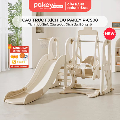 [NEW 2026] Cầu Trượt Xích Đu Pakey, Tặng Kèm Set Bóng Rổ, Dày Dặn Chịu Trọng Tải Lớn, Nhựa Nguyên Sinh An Toàn Cho Bé