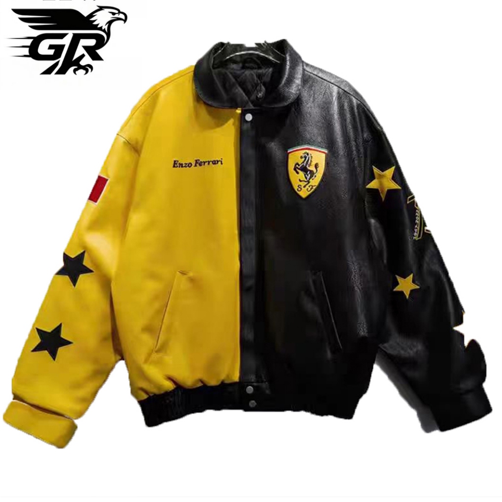 GR Jacket Ferrari Thêu F1 Vàng,Áo Khoác Da Dù Zip Cao Cấp Local Brand,Áo Khoác Dài Tay Mùa Thu Giản 