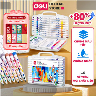 Bút Sơn Acrylic Marker Deli THÊM 80% MỰC - 12/24/36/48/64 Màu Tô Vẽ Trên Mọi Chất Liệu Giày Vải Cốc