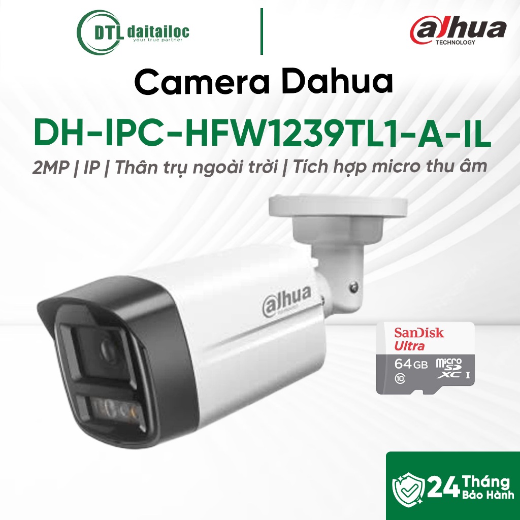 Camera Dahua DH-IPC-HFW1239TL1-A-IL ( 2MP / IP / Thân Trụ Ngoài Trời ) | Chính Hãng | Bảo Hành 24 Th