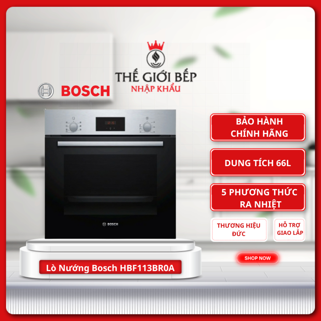 Lò Nướng Âm Bosch HBF113BR0A 66 Lít – Khoang Lò Tráng Men, Tiết Kiệm Điện Năng