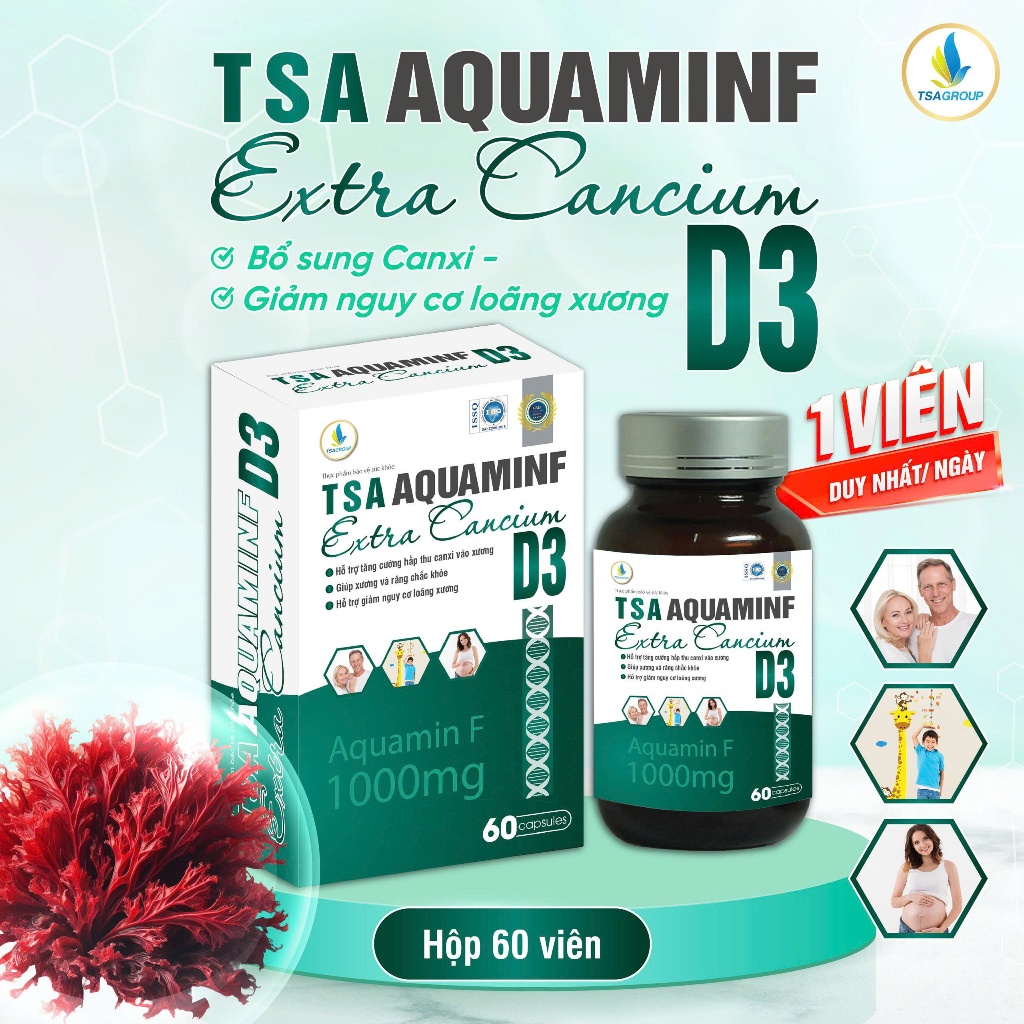 Viên Uống Canxi Hữu Cơ TSA AQUAMINF EXTRA CANCIUM D3 60 viên - Bổ Sung Canxi Tối Ưu Cho Mẹ Bầu & Ngư