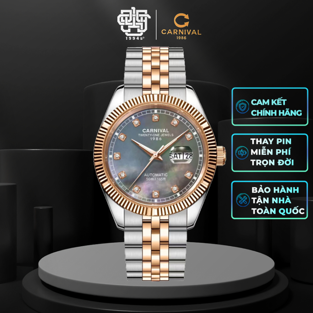 Đồng Hồ Nam CARNIVAL 8131G-CH-DK Mặt Xà Cừ Hàng Chính Hãng