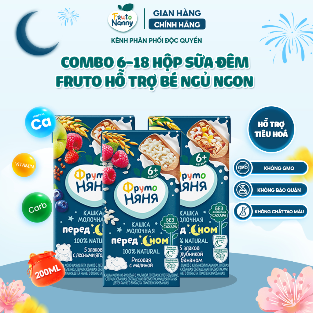 COMBO 6 - 18 HỘP Sữa đêm FRUTO Ngủ Ngon, Tăng Cân Cho Bé Từ 6 Tháng - 200ml