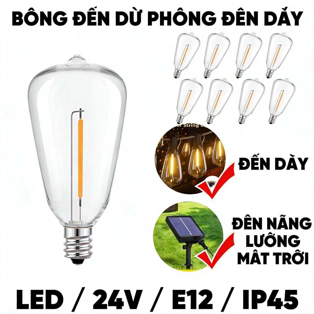 Bóng đèn LED thay thế ST38/G40, ánh sáng trắng ấm 2700K, phù hợp cho gia đình, vườn, nhà hàng, v.v.