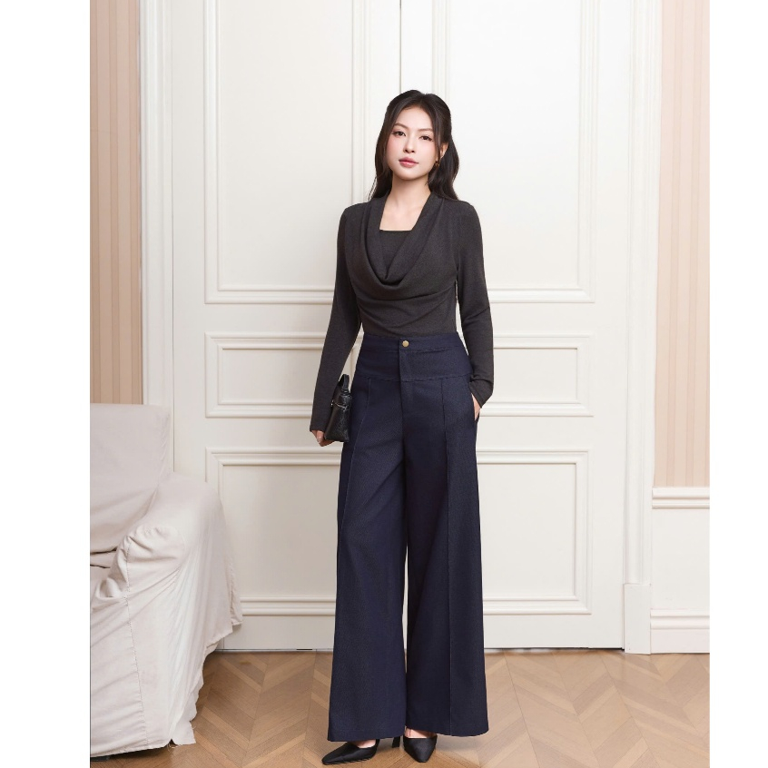 Quần suông có ly gân chất liệu jean lụa cao cấp, form basic tôn dáng thời trang thiết kế nữ Calie QX