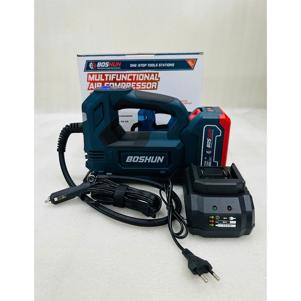 Máy bơm hơi pin BOSHUN BS-BH120, 120w, Nặng 940gram, Áp suất tối đa 120 psi, Màn hình led