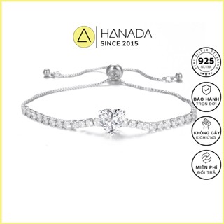 [BẠC 925-BH TRỌN ĐỜI] Lắc Tay Bạc 925 HANADA Trái Tim Dây Rút Freesize Tùy Chỉnh Đính Đá Lấp Lánh 1324