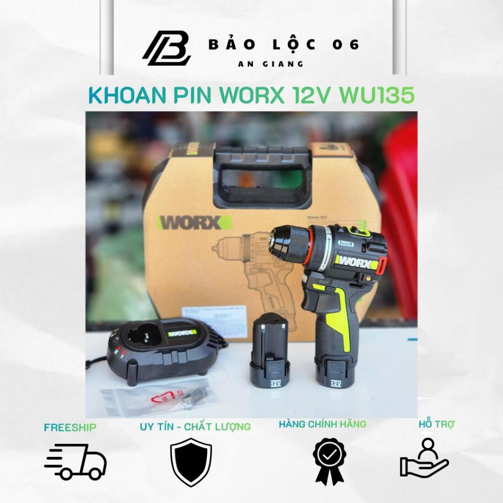 Máy khoan vặn vít dùng pin 12V Worx WU135 (2 Pin 2.0Ah, 1 Sạc), động cơ không chổi than