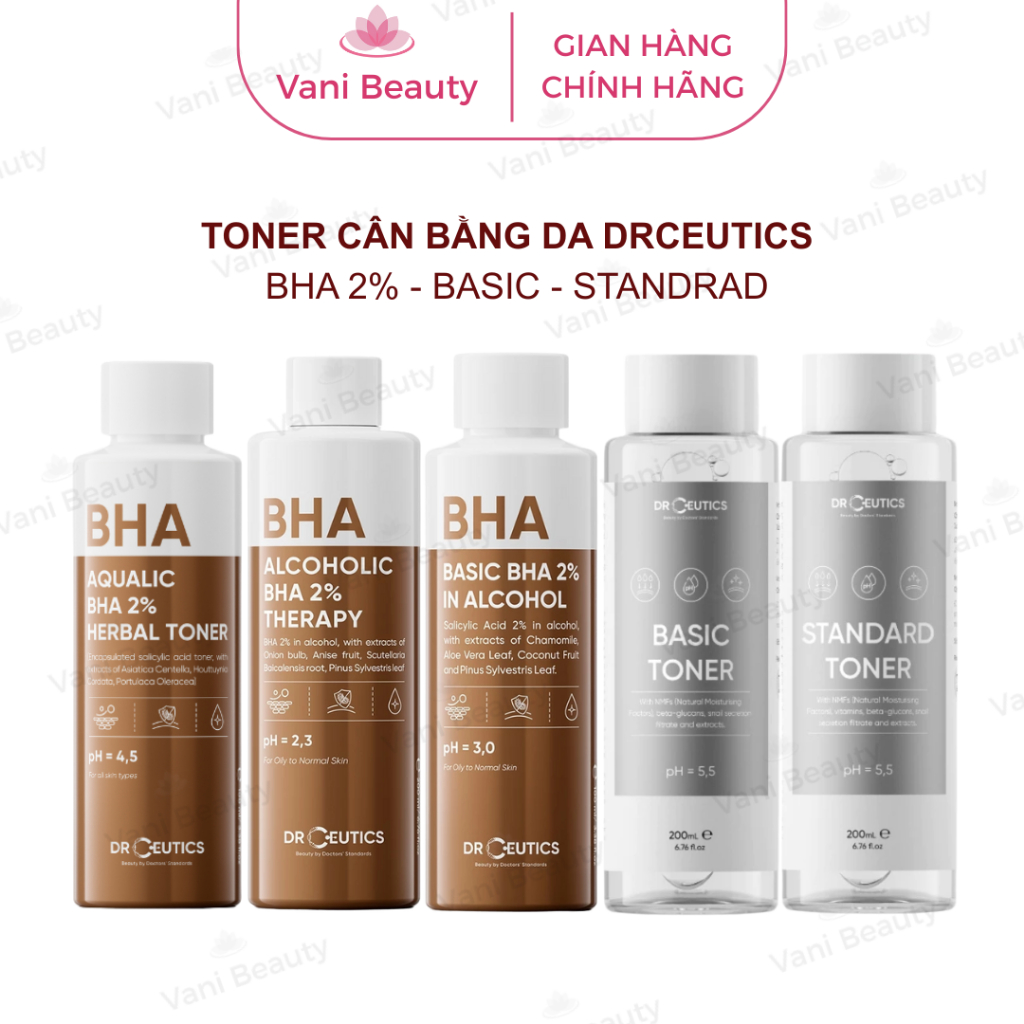 Toner DrCeutics - Toner Cân Bằng Da DrCeutics BHA 2%/Basic/Standrad