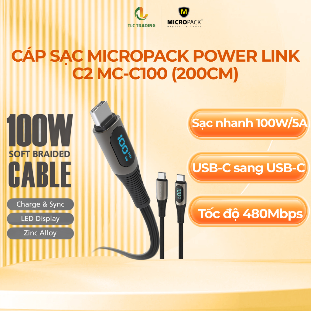 Cáp sạc MicroPack POWER LINK C2 100W cổng CC MC-C100 (2M)
