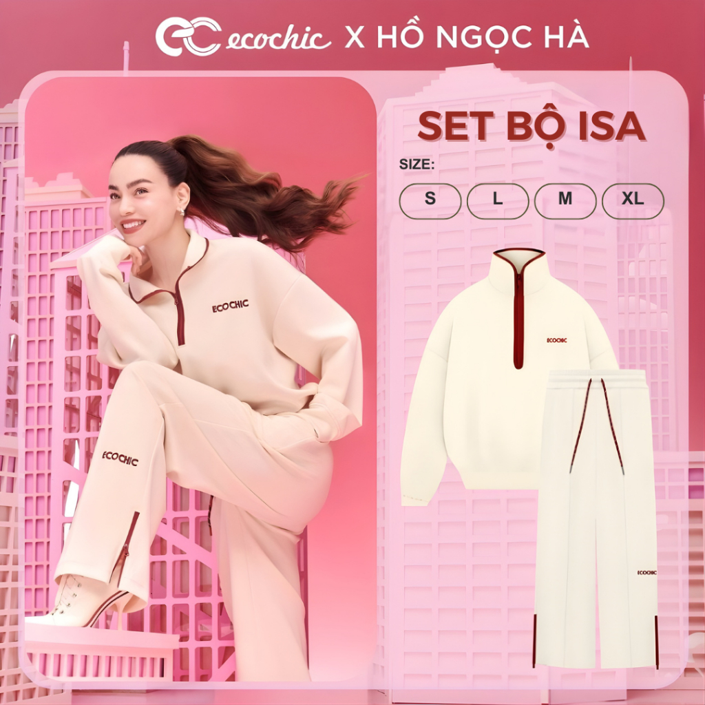 Set Bộ ISA ECOCHIC SET Áo Cổ Cao Quần Dài Khóa Kéo Xẻ Tà Cao Cấp Chính Hãng B112