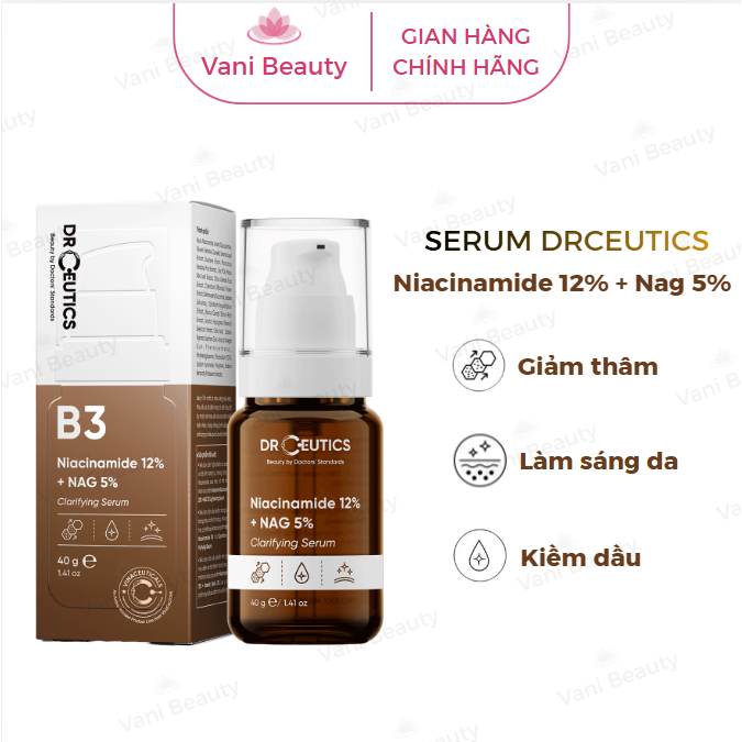 Serum Niacinamide 12% + NAG 5% - Serum B3 DrCeutics Giảm Thâm Sáng Da Kiềm Dầu - 30ml