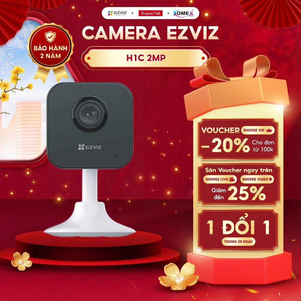 Camera Wifi Trong Nhà EZVIZ H1C Góc Cố Định, Độ phân giải 1080P Đế Nam Châm Đàm Thoại 2 Chiều