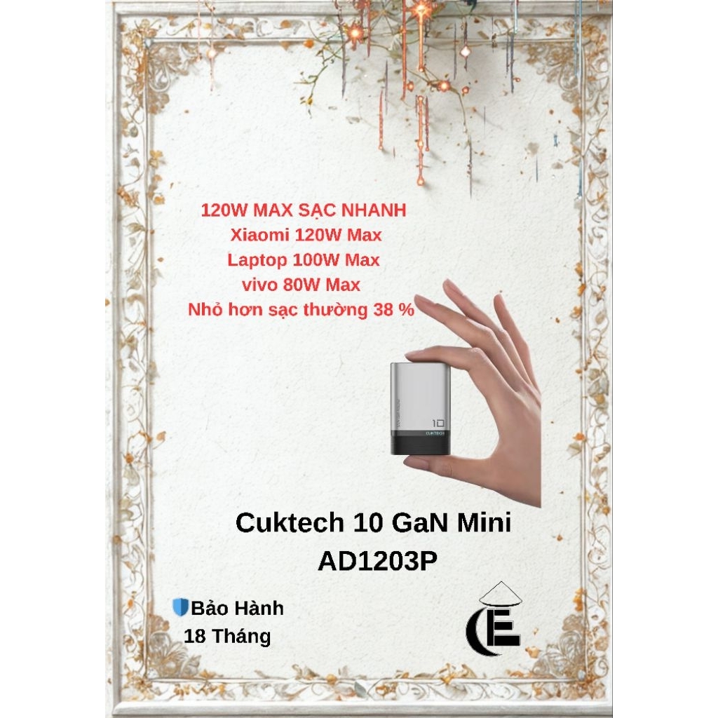 Củ sạc nhanh CUKTECH 10 Mini GaN Charger 120W AD1203P