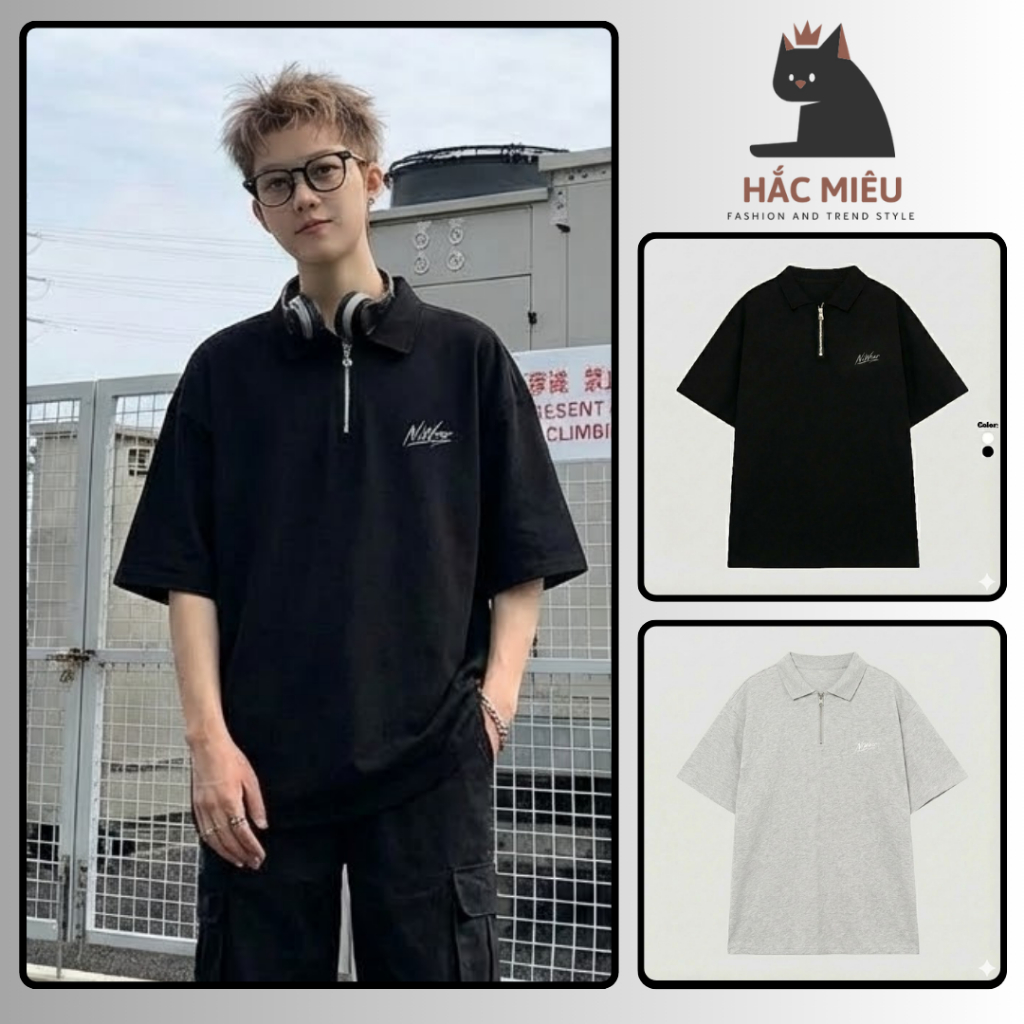 Áo Polo Zip Form Rộng Dáng Dài Unisex - Vải Umi Mát Lạnh Thấm Hút Mồ Hôi Style HipHop Streetwear Cho