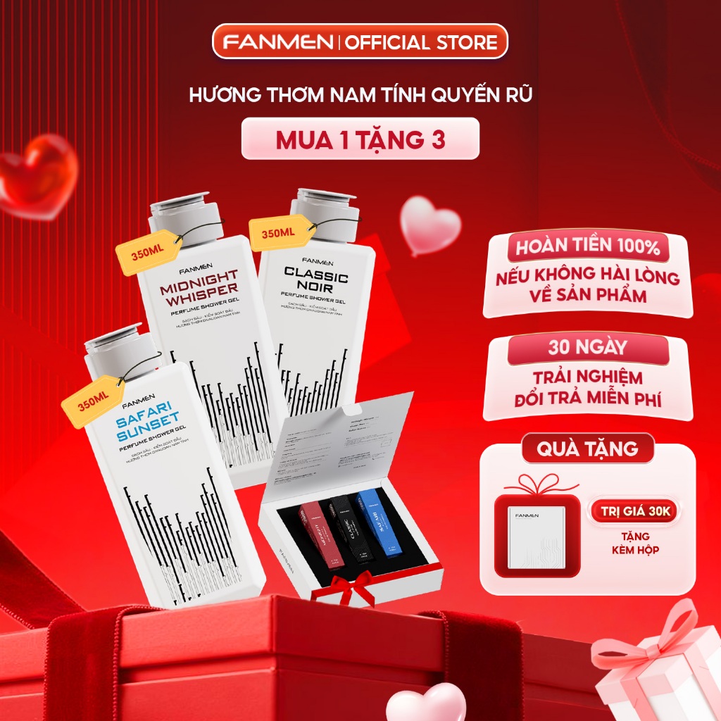 Combo 3 Sữa tắm hương nước hoa Fanmen làm sạch sâu 350ml - Tặng kèm bộ 3 nước hoa nam Fanmen hương t