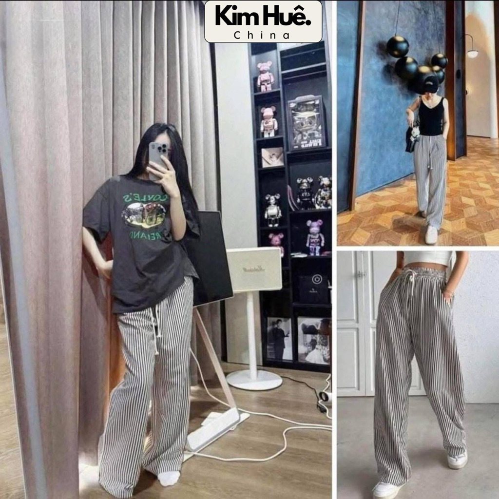 (Oder China) Quần dài ống suông kẻ sọc đen