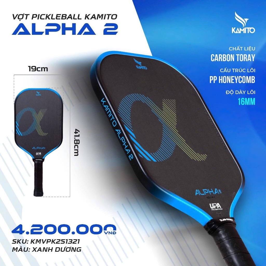 [Hoả Tốc] Vợt Pickleball kamito Alpha 2 - Chính Hãng , Dán viền , Cuốn Cán Vợt