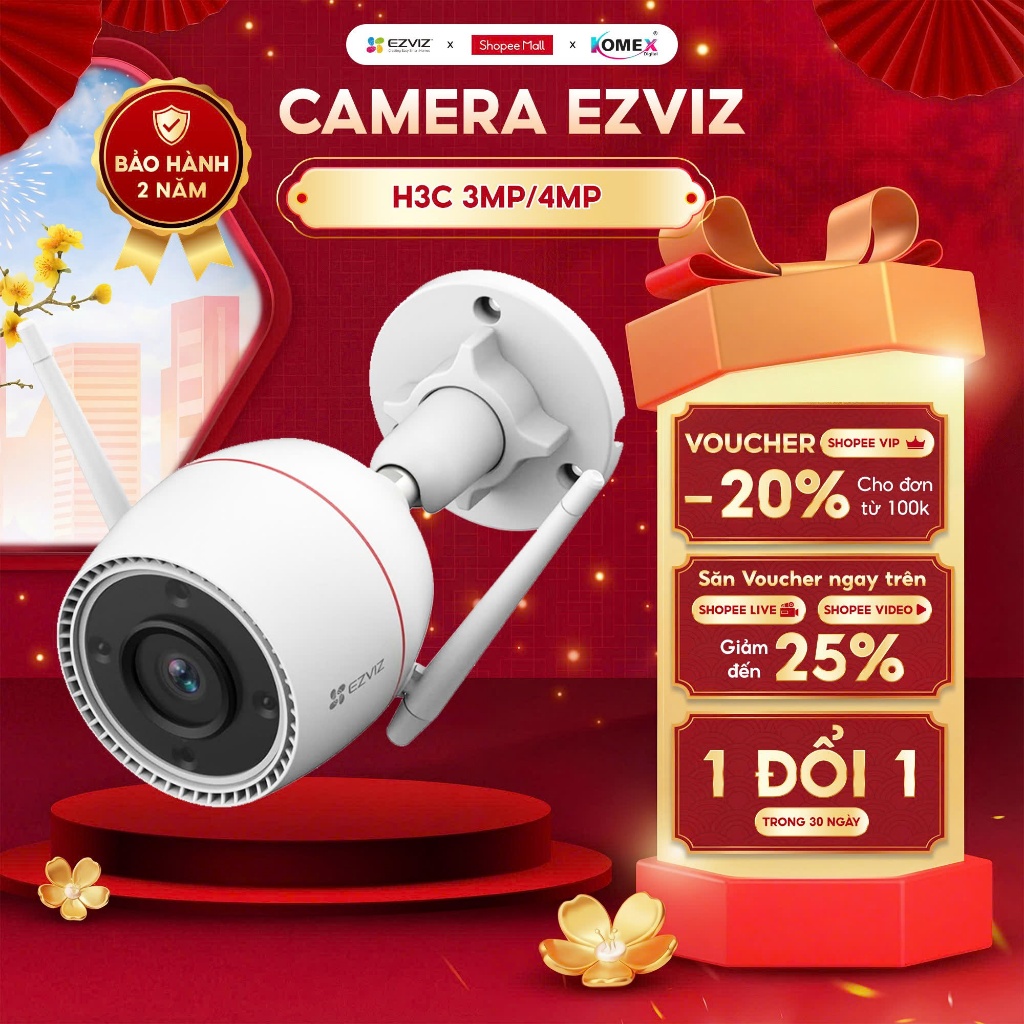Camera Wifi Ngoài Trời EZVIZ H3C Color 3MP, 4MP Góc Cố Định, Có Màu Đêm, Phát Hiện Chuyển Động