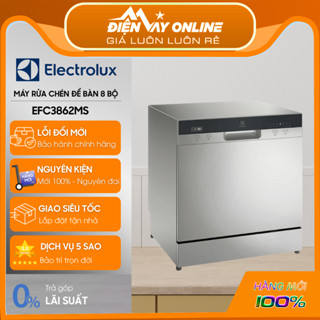 [HỖ TRỢ LẮP ĐẶT] Máy Rửa Chén Để Bàn Electrolux EFC3862MS - 8 Bộ, Tự động hé cửa, Diệt Khuẩn Hygiene- Bảo Hành Chính Hãn