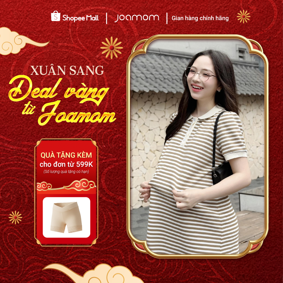Váy Bầu Joamom Cotton Kẻ Hàn