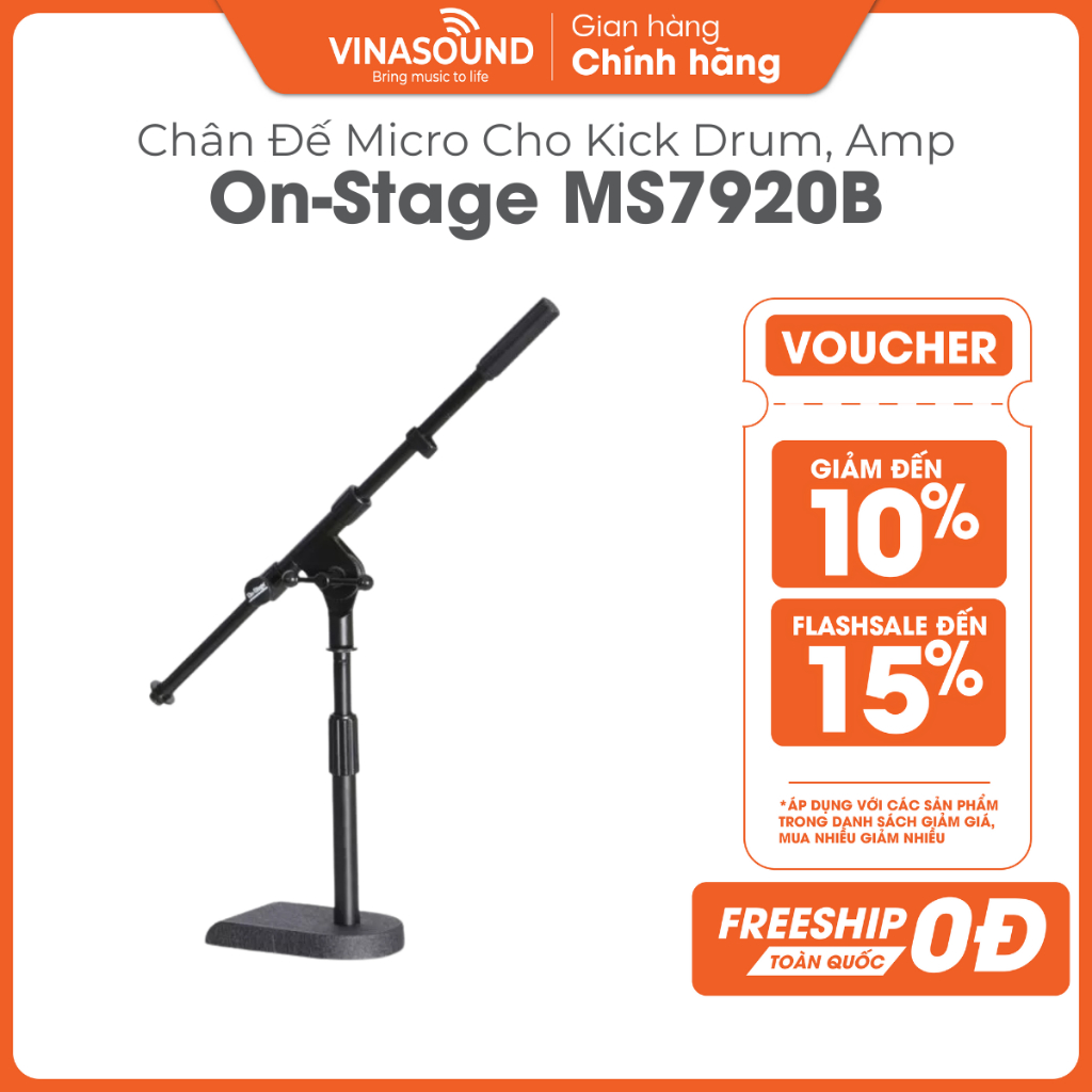 Chân Đế Micro On‑Stage MS7920B Chính Hãng | Boom 16″, Chiều Cao 8–14″ Cho Kick Drum, Amp & Thu Âm