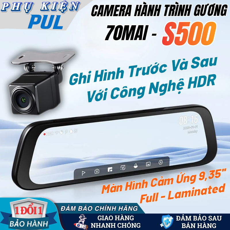 Camera Hành Trình Gương 70mai S500 3K HDR, Ghi Hình Trước Sau, Màn Hình 9.35 Inch,Giám Sát Đỗ Xe 24H