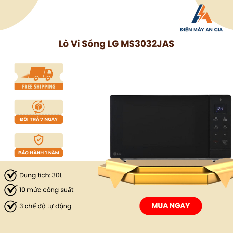 Lò Vi Sóng LG MS3032JAS – Dung Tích 30L – 10 Mức Công Suất – 3 Chế Độ Tự Động – PEB