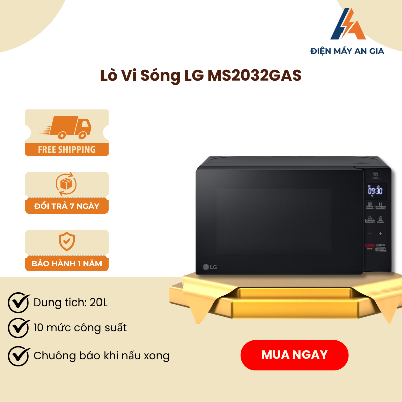 Lò Vi Sóng LG MS2032GAS – Dung Tích 20L – 10 Mức Công Suất – Chuông Báo Khi Nấu Xong – PEB