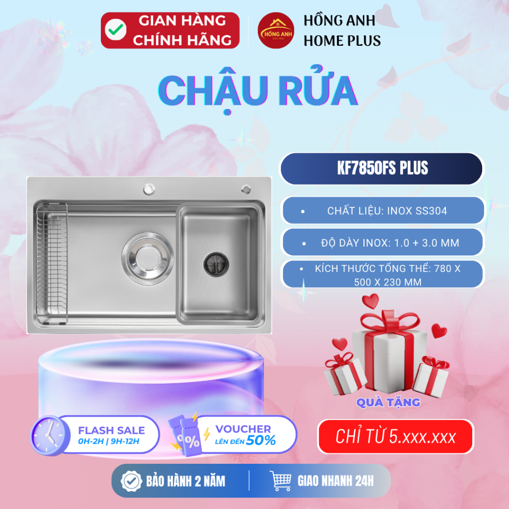 Chậu rửa bếp inox Kluger KF7850FS Plus MOD Series chậu rửa hai hố inox 304 lắp dương