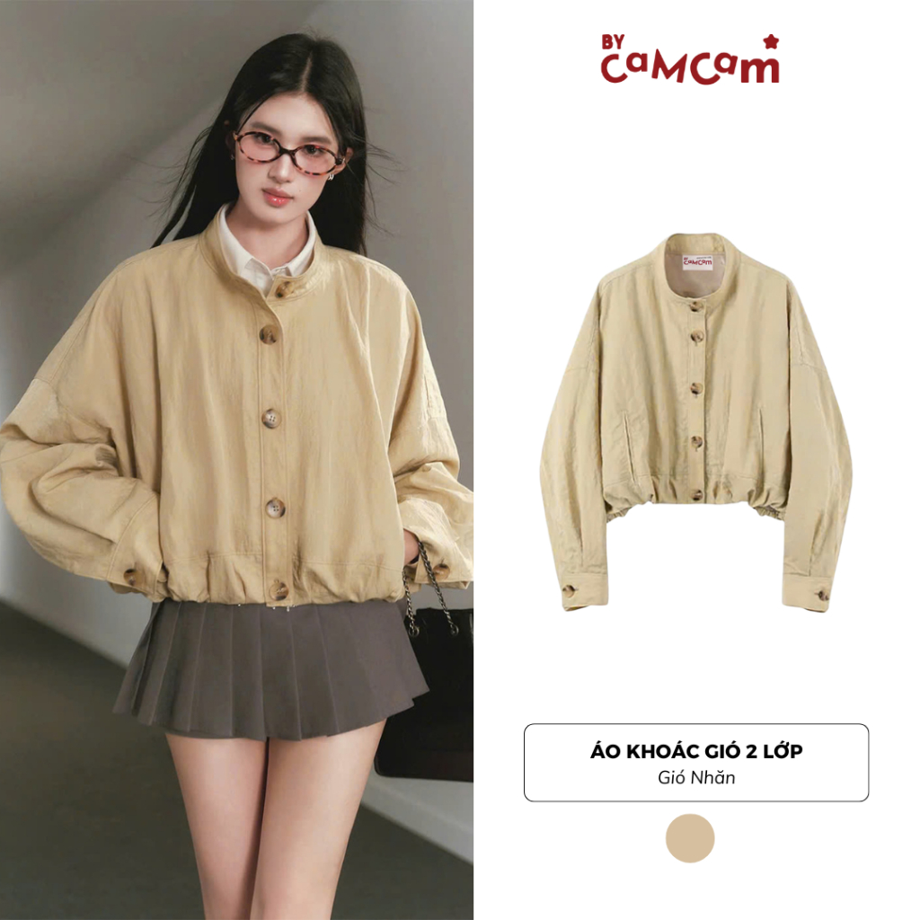 Áo Khoác Gió 2 Lớp 𝑩𝒚𝒄𝒂𝒎𝒄𝒂𝒎 Form Rộng Tay Dài Chắn Gió Basic Cho Nữ