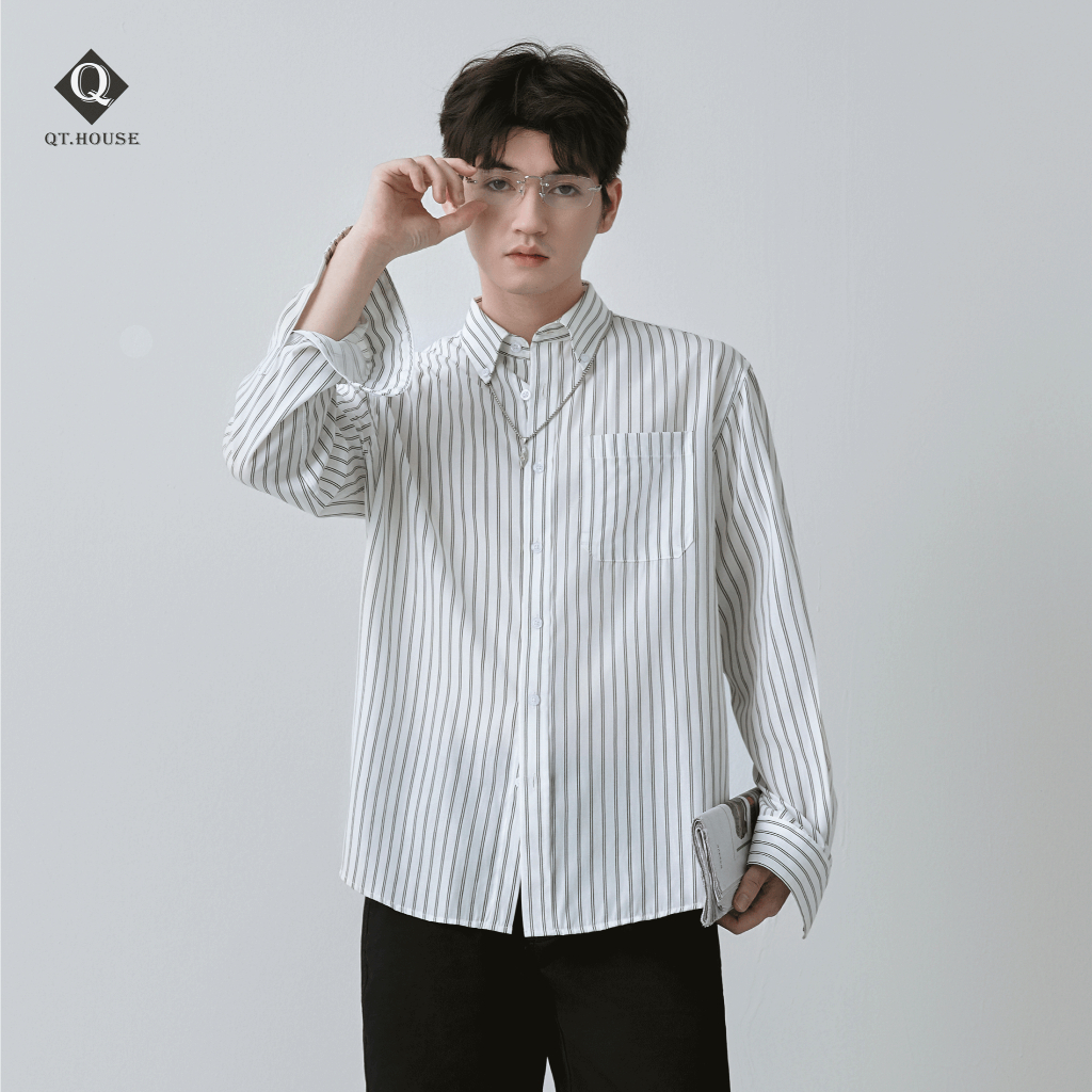Áo Sơ Mi Lụa Dài Tay Nam Qthouse Họa Tiết Kẻ Form Rộng QTSM12 Menswear Nam