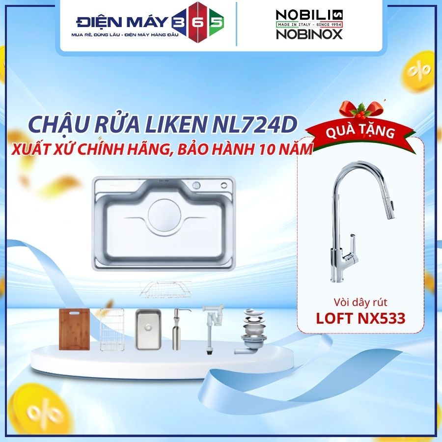 Chậu Rửa Bát 1 Hố Nobinox Liken NL724D – Bề Mặt Vân Siêu Mịn Chống Xước, Bo Góc R30 – DNH