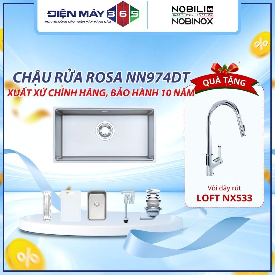 Chậu Rửa Bát Nobinox Rosa NN974DT – Thiết Kế Bo Tròn Tinh Tế, Bề Mặt Vân Siêu Mịn Chống Xước – DNH
